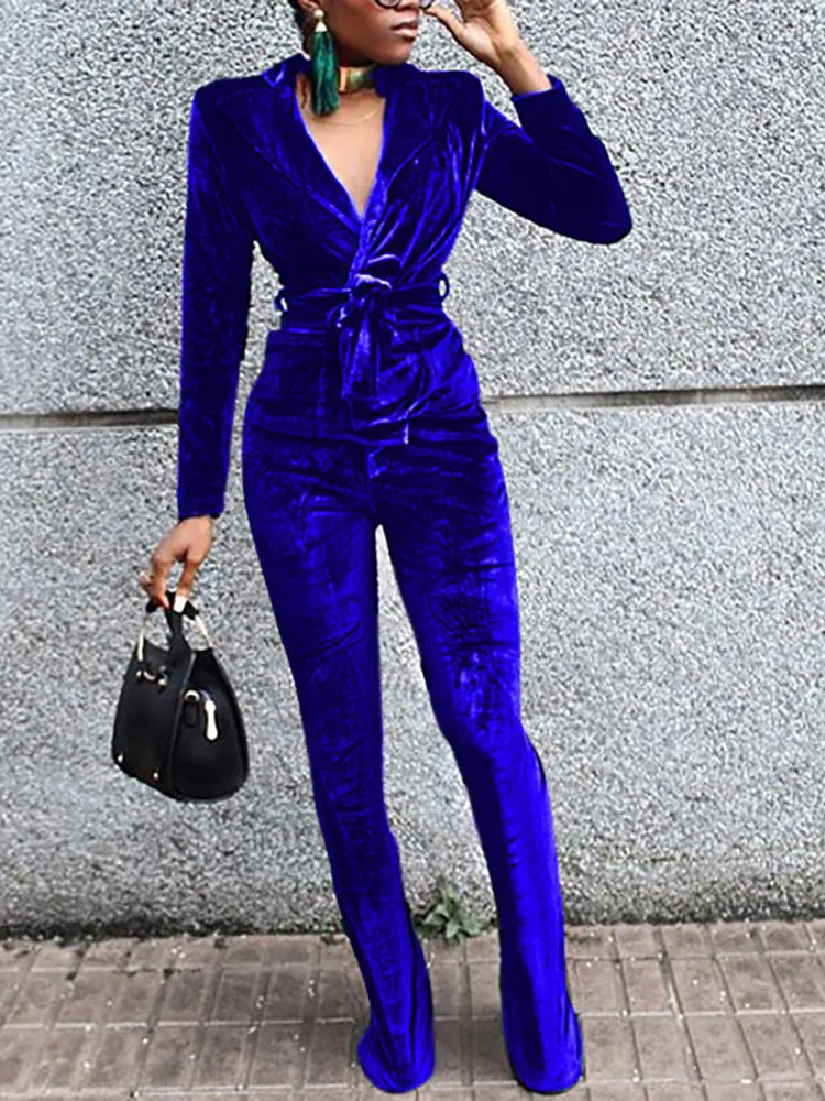 Women Slim V-Neck Long Sleeve Pant Suits Spring Autumn Sexy Flare Pants Folds Ladies Outfit Patchwork Plus Size 3XL Streetwear 220315