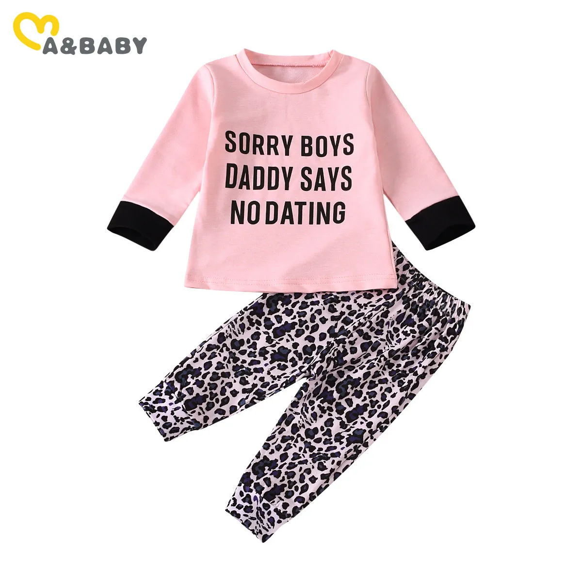1-4Y Autumn born Infant Baby Girl Leopard Clothes Set Outfits Letter Long Sleeve T shirt Pants Costumes 210515