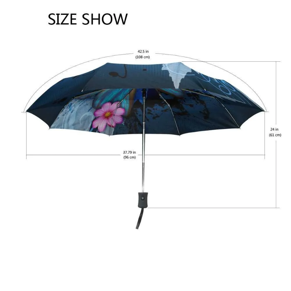 Mode papillon sur fleurs imprimer parapluie automatique pour femme 3 pliant pluie protection solaire mâle portable parasol 210721