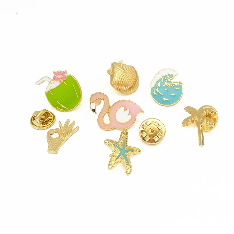 20 unids/lote accesorios de joyería esmalte estrella de mar concha océano pájaro broche pin