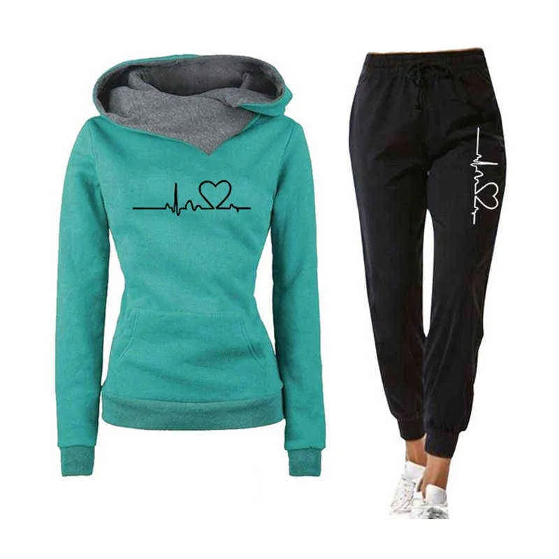 Casual Two Piece Outfits Pullovers Hoodies Jogger Pants Sets Spring Autumn Tracksuit Woman Fleece Suit Sweatsuits for Women 211221