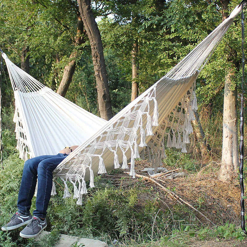 Hammock Boho Büyük Brezilya Macrame Fringe 2 Kişi Çift Deluxe Hammock Swing Net Sandalye Kapalı Asma Sandalye Hamak Salıncakları Y20323C