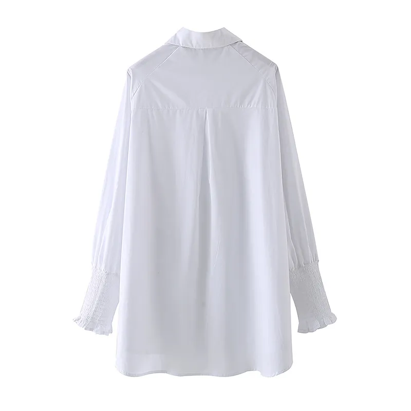 Wiosna White Casual Oversized Kobiety Koszule Pocket Button Up Koszula Z Długim Rękawem Elastyczne Mankiet Streetwear Kobieta Bluzki Topy 210430