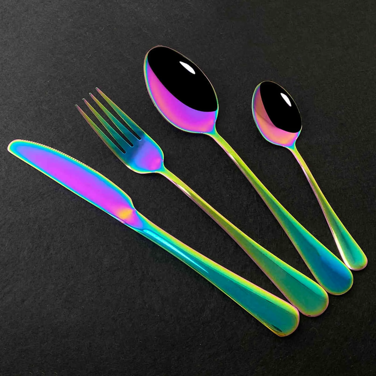 Black Mirror Dinnerware Set Stainless Steel Cutlery Fork Knife Spoon Tableware Flatware Silverware Gift Box 211112