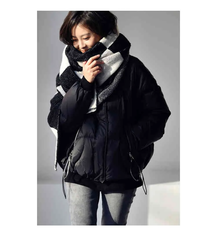 MICOCO J2025C Koreanisches Mode-Gitter Wollmischung langer Abschnitt bequemer warmer Schal Großer Schal