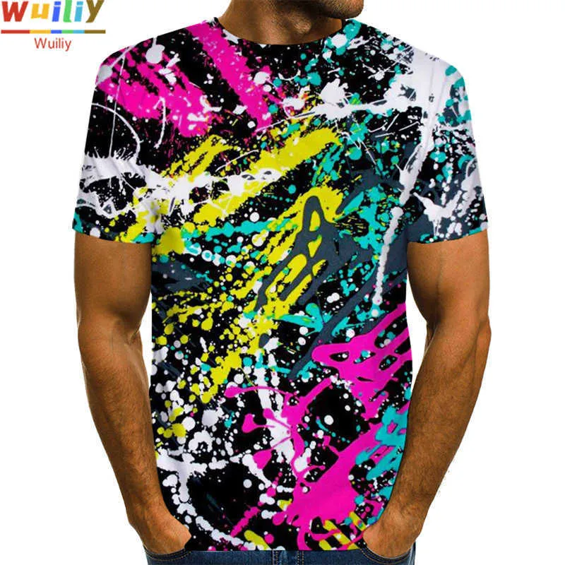 Colorful Pigment T-shirt For Men 3D Print Rainbow Tie Dye T Shirt Pattern Top Graphic Splash Paint Tees 210629