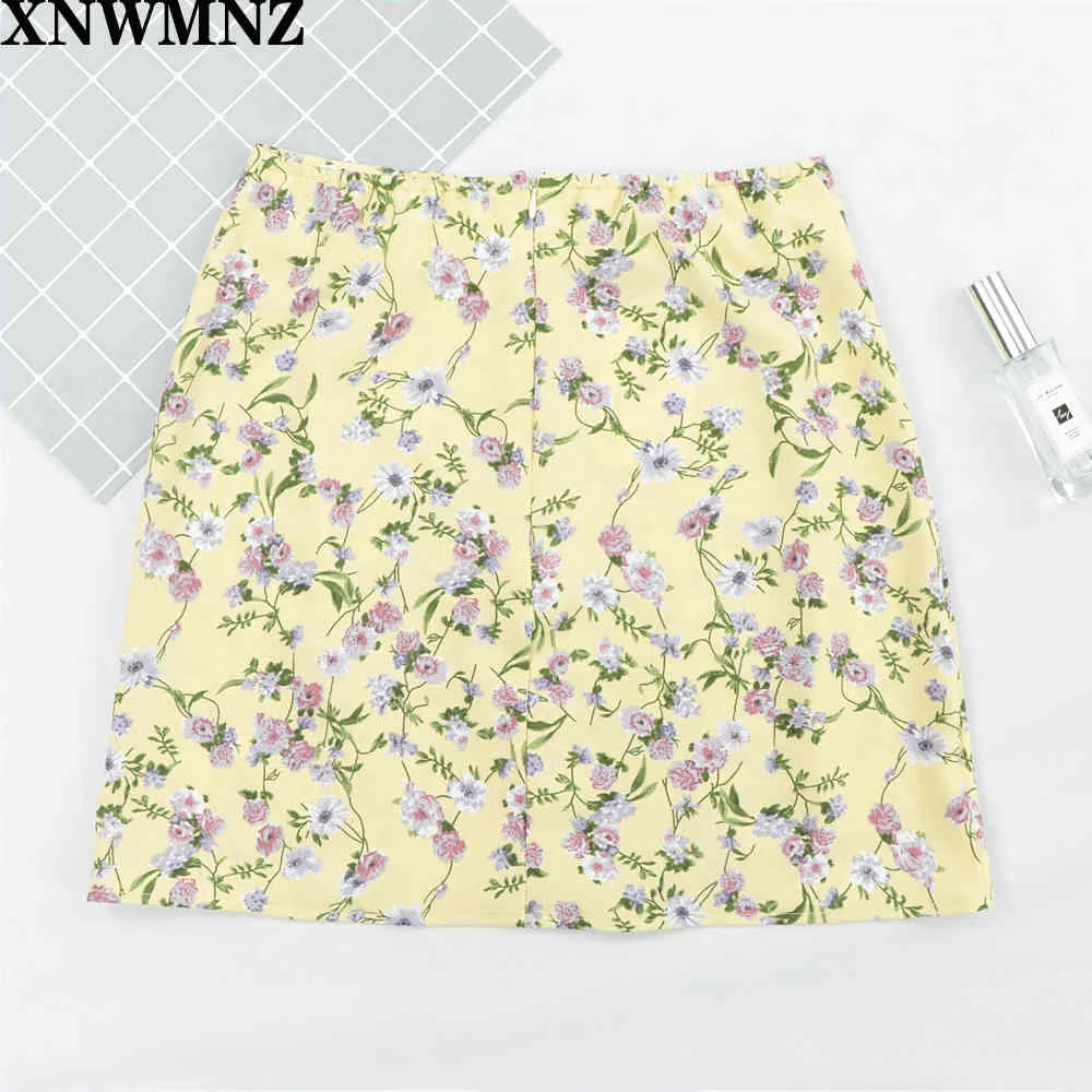 Yellow flower print skirts high split high waist Skirts for women casual mini skirts vintage female lady summer skirt she I 210510