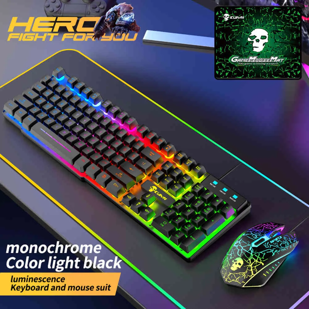 RGB arkadan aydınlatmalı usb kablolu oyun seti klavye fare kiti Gamer ergonomik mekanik hissediyorum pc dizüstü