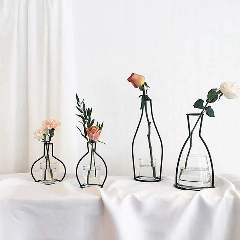 Железная линия ваза металлический завод Hoder искусственные цветы ваза гидропонный цветочный горшок с твердой железной кадрой Контейнер INSTOR HOME DECH 210623