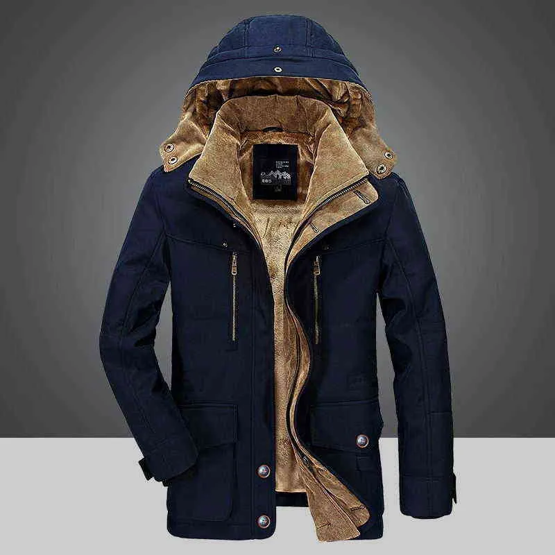 Giacca in pile antivento Uomo Giacca a vento spessa calda Cappotti militari Inverno Parka con cappuccio Capispalla Soprabito Abbigliamento di alta qualità 211204