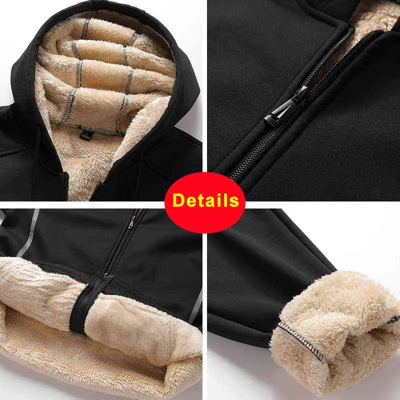 Hooded Men's Winter Fleece Tracksuit Engrossar Quente suor Suites Sportswear Zipper Hoodie + Calças 2 Peça Jogger Sets 8xl 211123