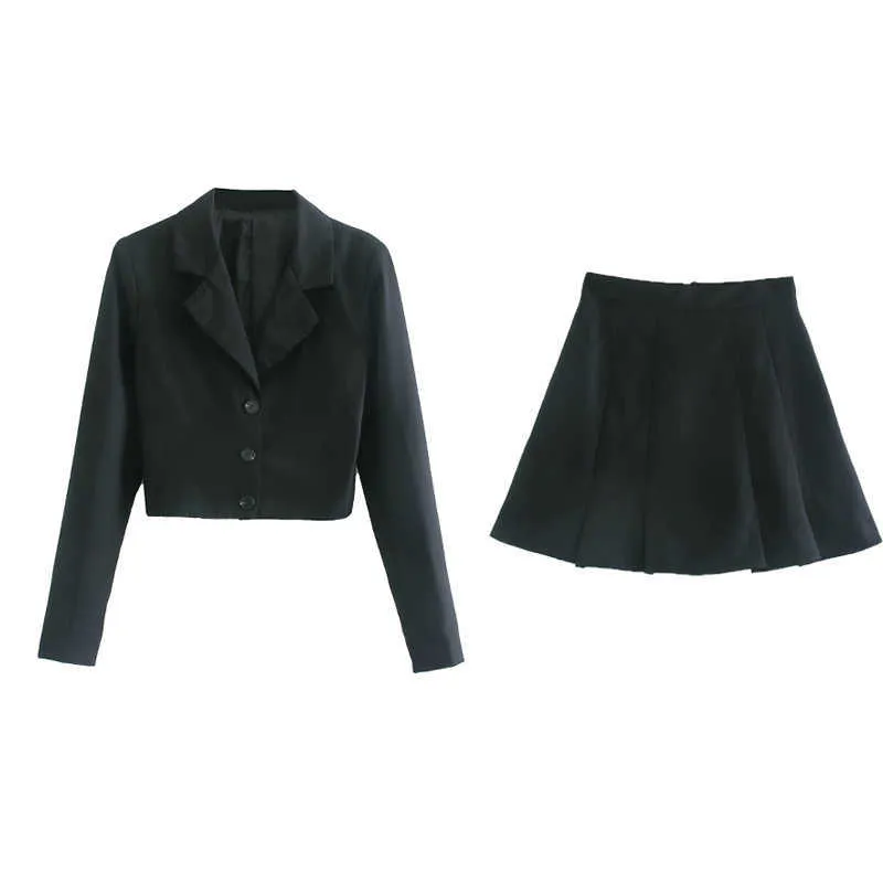 Short blazer women korean long sleeve vintage tops s buttons notched neck crop top casual streetwear 211006