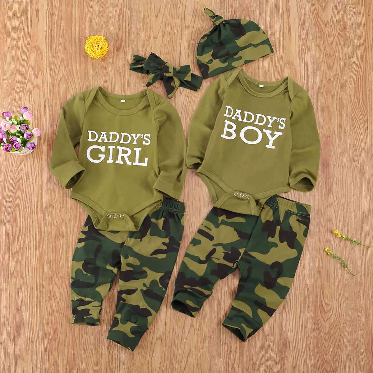 0-18M automne printemps né infantile bébé garçon fille vêtements ensemble papa barboteuse Camo pantalon tenues 210515