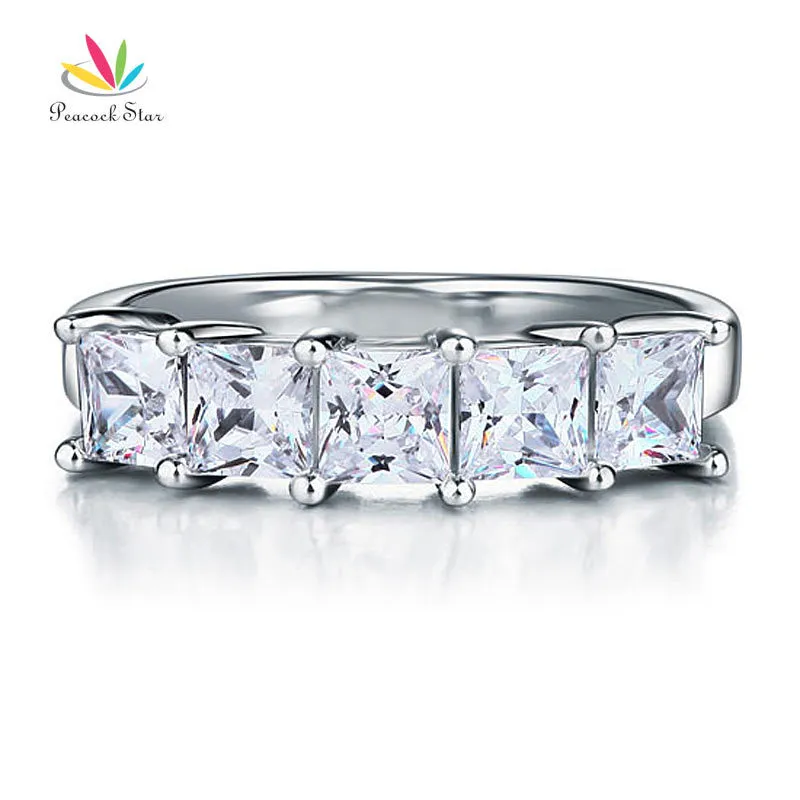 Paw Star Princess Cut пять камней 1 25 Ct Solid 925 Серебряный серебряный свадебный обручальный кольцо кольца CFR8072 210506191C
