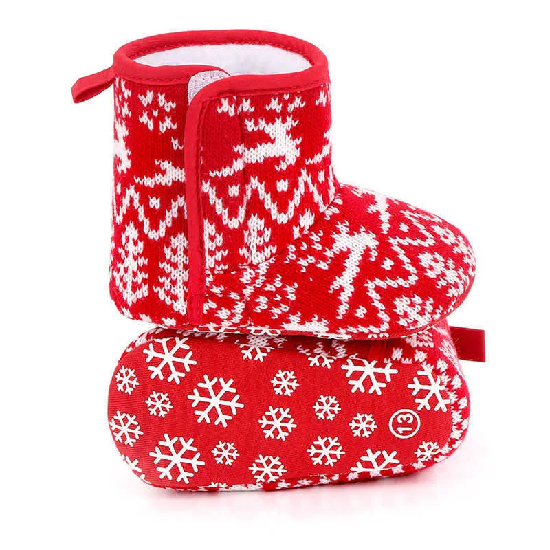 2021 Winter Weihnachten Santa Claus Stiefel Warme Erste Wanderer Baby Schnee Stiefel Infant Häkeln Stricken Fleece Schuhe für Jungen Mädchen geschenk G1023