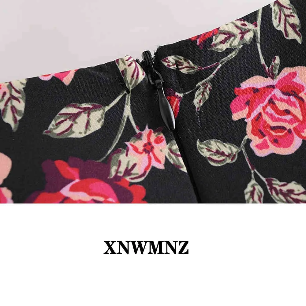 Vrouwen Romantische Rose Print Mini Jurk Meisjes Gollowy Mouw V-hals Shirred Rok Neamed Bodice Panels Full Bell Sleeves 210520