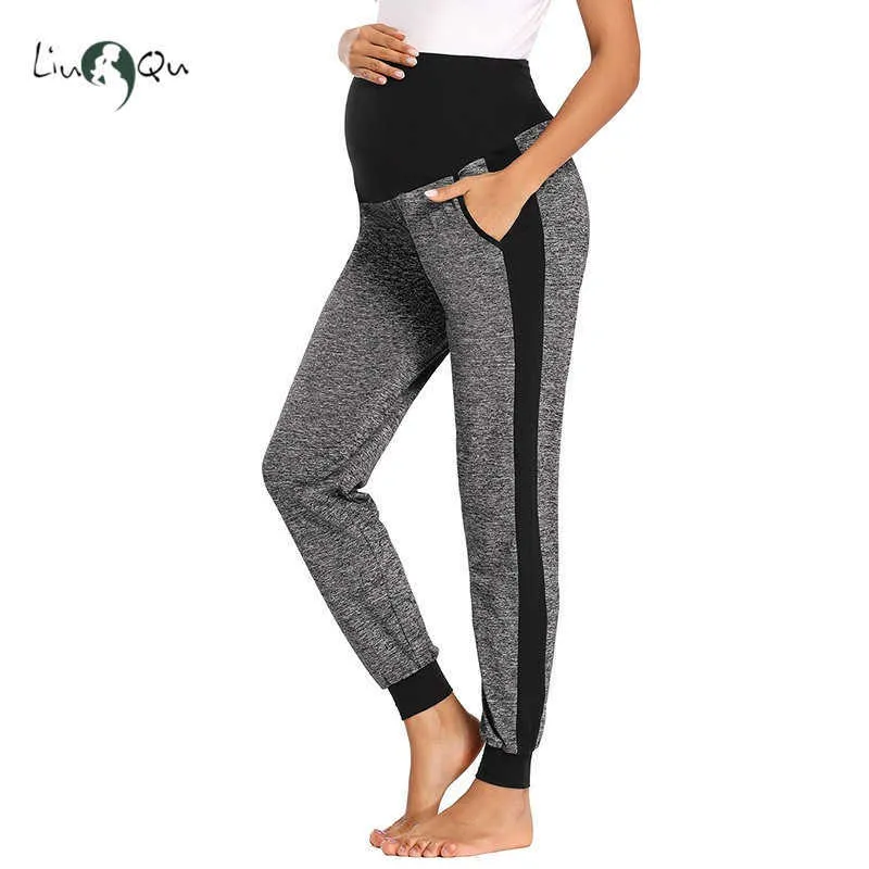 Women's Maternity Fold Over Comfortable Lounge Pants Pregnancy Clothes Super Soft Jogger Sweatpants With Pockets 210918