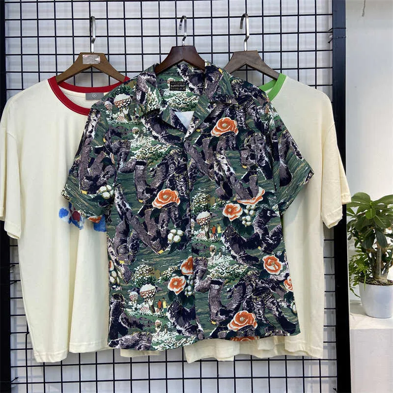 Mäns Casual Shirts Kapital Hirata Hiroshi 2021 Fashion Hawaiian Wind Men's and Women's Short Sleeved Flower Shirt Hip Hop