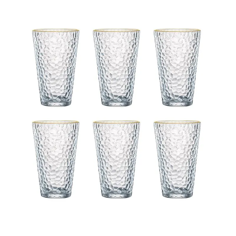 Японский молотковый стеклянный стакан с золотым краем, бытовой набор для питья, стаканы для молока, сока, пива, чая, вина, 235s