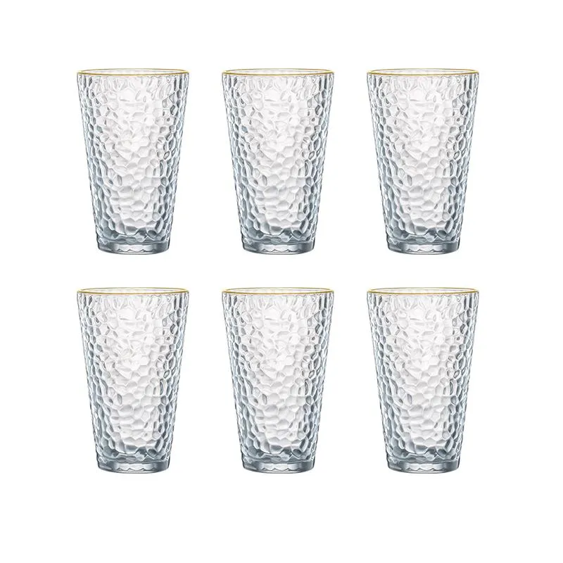 Japanese Hammer Glass Golden Edge Cup Household Drinking Set Milk Juice Ins Beer Tea Wine Glasses235s