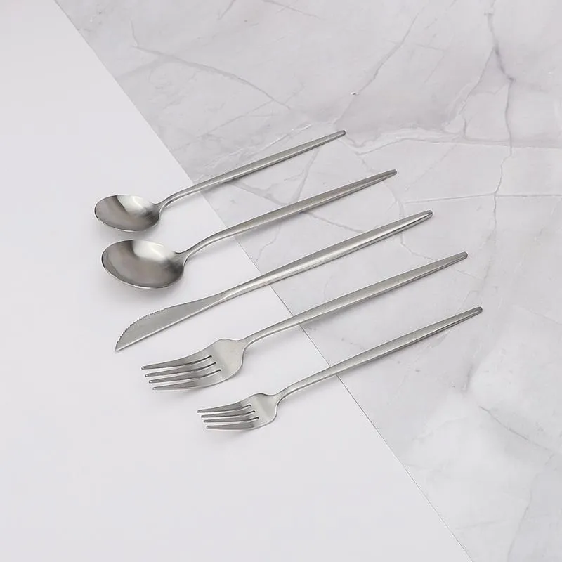 Conjuntos de talheres prata fosca aço inoxidável talheres conjunto de jantar jantar garfos facas colheres seguras silverware236a