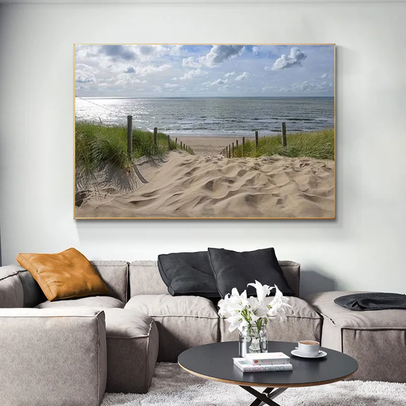 Nordic Poster Seascape Canvas Painting Beach Sea Road Wall Art Immagine Nessuna cornice soggiorno Camera da letto Modern Home Decor