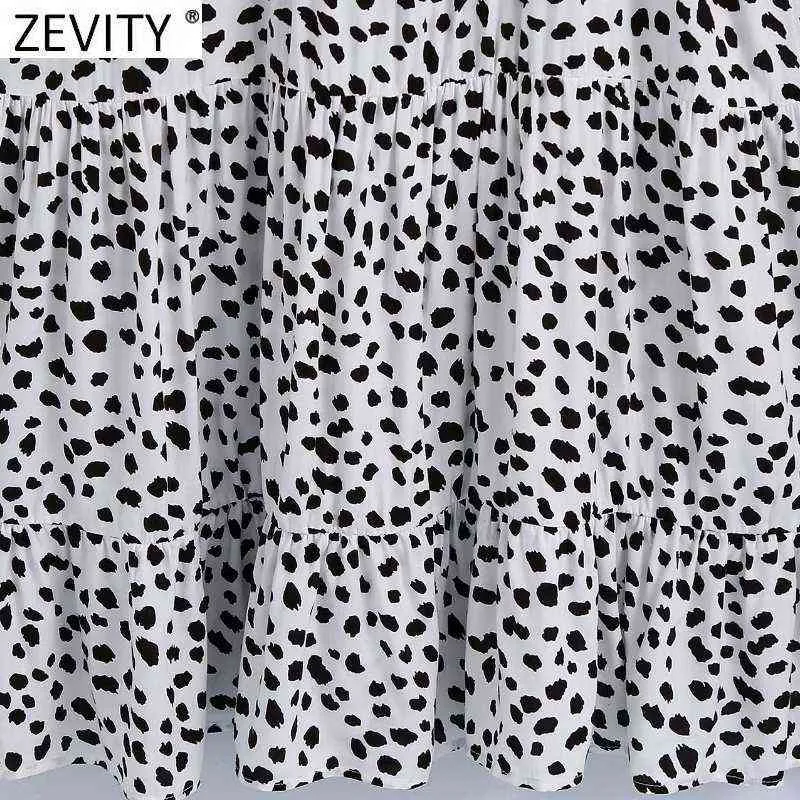 Zevity女性ヴィンテージスクエアカラーヒョウプリントプリーツカジュアルMIDIドレス女性バックジッパー裾フリルズパーティーVestidos DS8848 Y1204