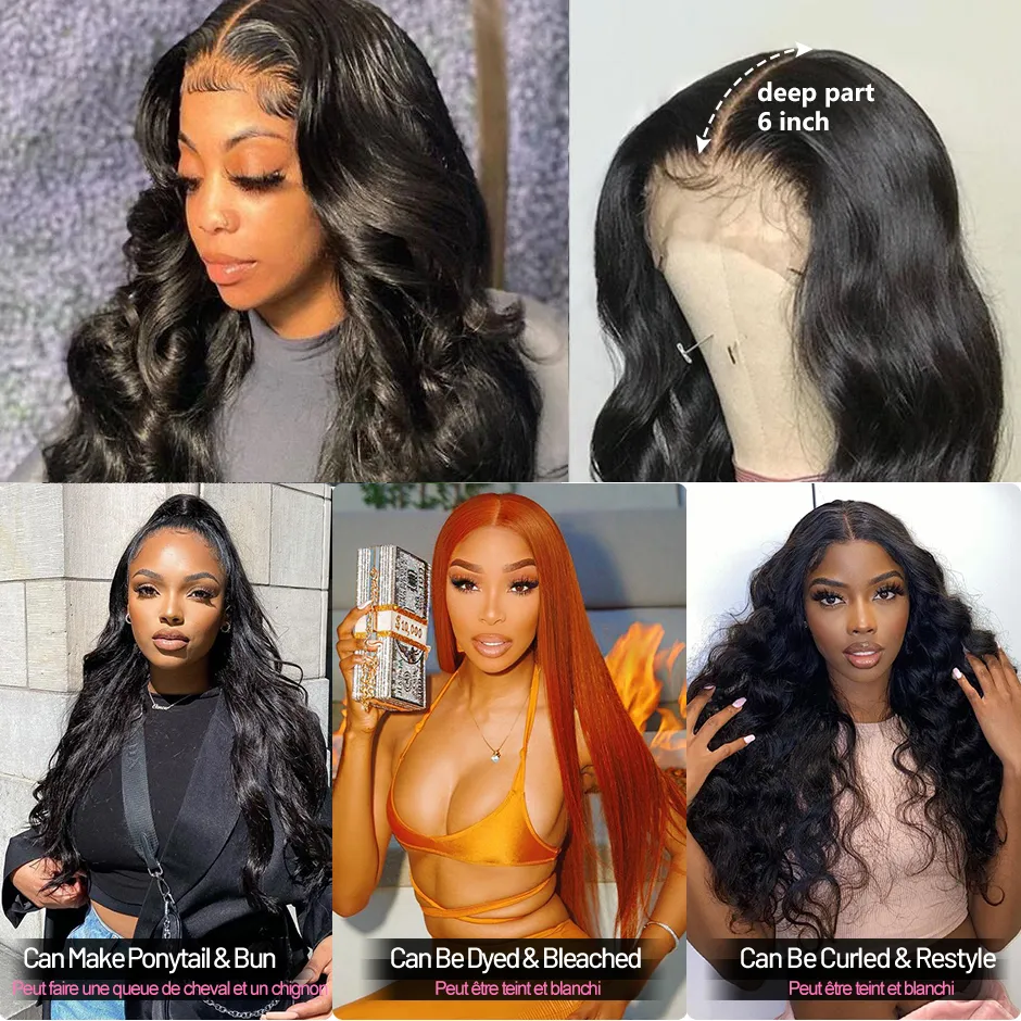 The New Body Wave Lace Front Wig Baby Hair Pre Plucked 250 Density Transparent Lace Frontal Wig Human Hair Wigs for Women T6363615