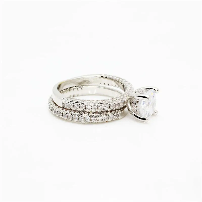 Conjunto de anillos para mujer, anillo de pareja, Zirconia cúbica, joyería clásica Simple, gota de compromiso de boda nupcial 1536 Band296h