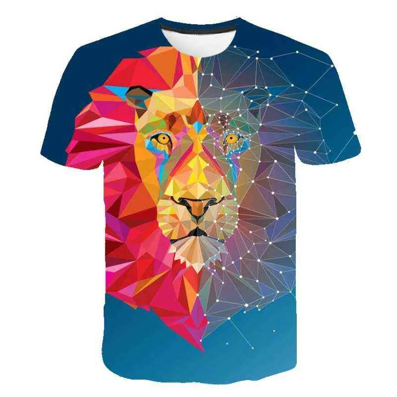 티셔츠 여름 2021 반팔 무서운 현실적인 동물 호랑이 인쇄 티셔츠 패션 성격 대형 남자 라운드 넥 탑 Y220214