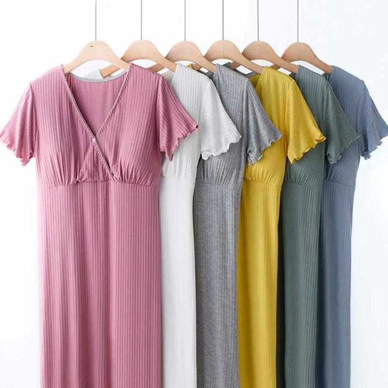 Neue Schwangerschaft Pyjamas Nachtwäsche Pflege Schwangere Pyjamas Mutter Stillen Nachthemd Elegante Mutterschaft Stillkleid Y0924