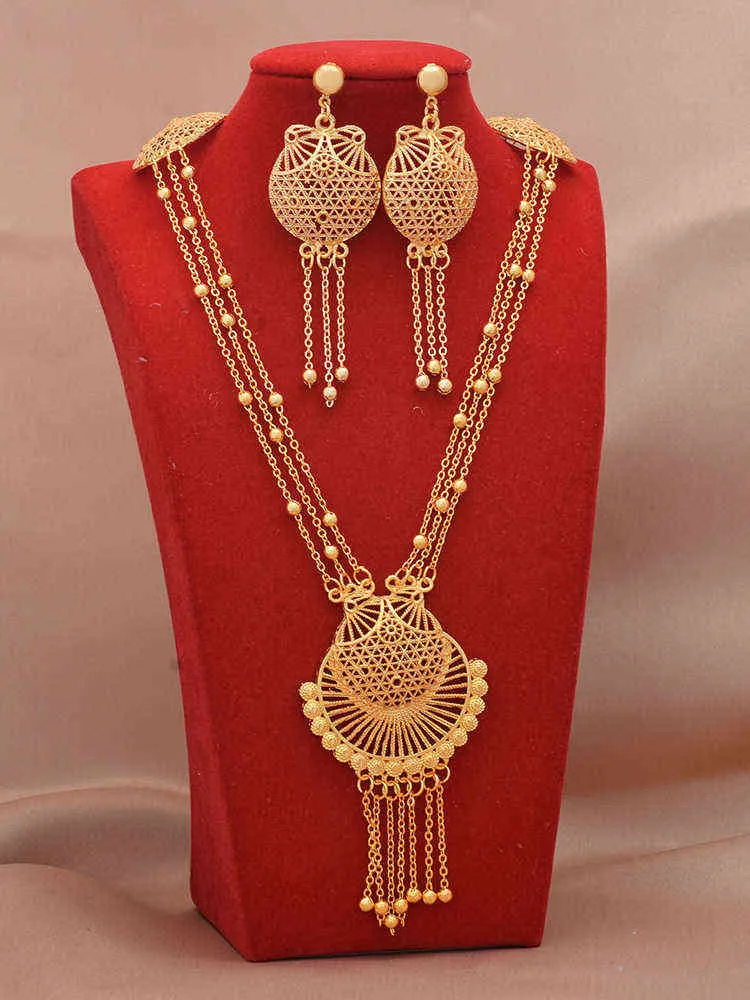 Set di gioielli Dubai 24k oro oro di lusso africano Regali matrici da sposa Orecchini bracciale braccialetti Gioielli anelli Set donne 2111400918