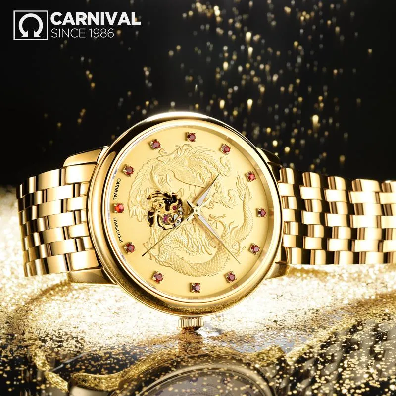 Montres-bracelets Suisse Carnaval Automatique Mécanique Montres Pour Hommes Dragon Diamant Saphir Squelette Horloge Étanche C8798228T