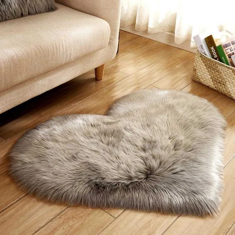 Love Heart Dywaniki Sztuczne Wełny Kocińska Owżyczana Dywan Faux Floor Mata Fur Plain Fluffy Soft Dywanik Tapetes 210626
