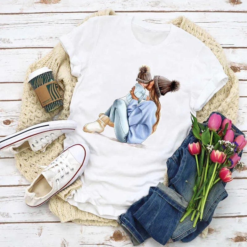 Mulheres Gráfico Dos Desenhos Animados Mãe Mamãe Mamãe Moda Impressão Amor Verão Camisa Tops Lady Roupas T-shirt Mulheres roupas Tee Feminino Camiseta X0527