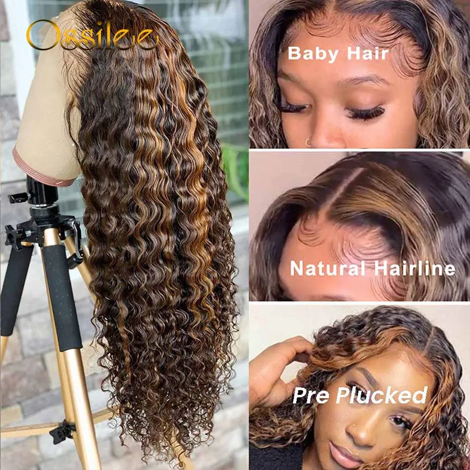 Ombre 4/27 13x4 Deep Wave Spets Front Hume Hair Wigs 1B/27 Highlight Wig Human Hair Closure Wigs 30 tum spets Front för WomenFactory Di