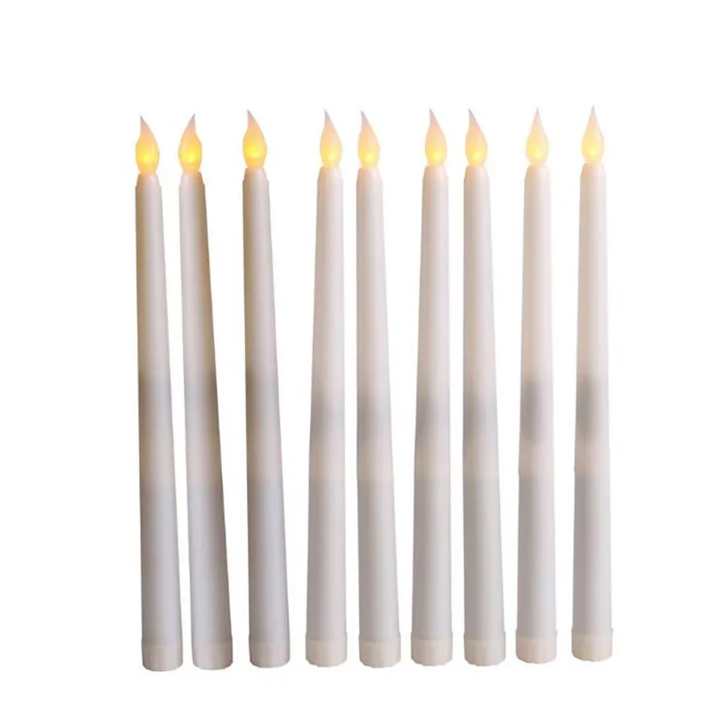 Pack of 12 Yellow Flickering Remote LED Candles light Plastic Flameless Remoted Taper Candle bougie leds For Dinner Party Decorati3158