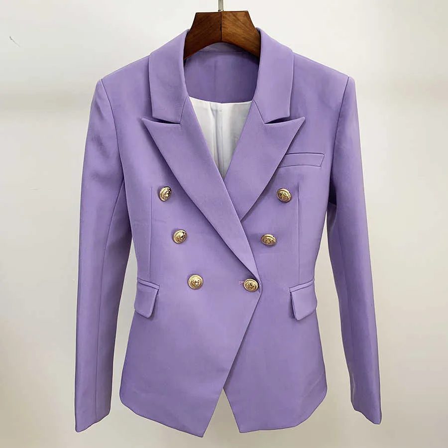 Högkvalitativ EST Designer Blazer Jacket Kvinnors Metal Lion Knappar Dubbelbröst Lilac Plus Storlek S-3XL 210930