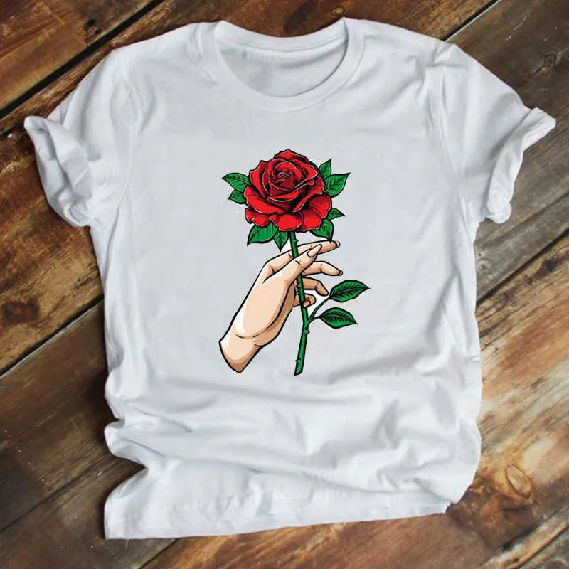 Kadın Giyim Zarif Baskı Kısa Kollu 90 S Lady Stil Moda Yaz Giysileri Baskı Üst Grafik Tshirt Kadın Tee T-shirt X0527