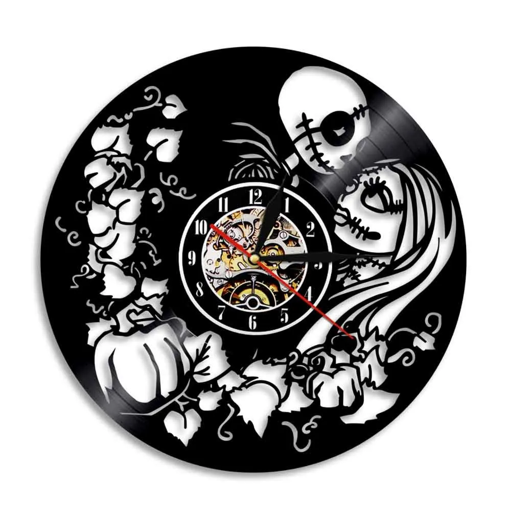 Kerstkarakters Silent Movement Vinyl Record Wall Art Clock Pumpkin Forest Town Room Decor horloge Exclusieve kerstcadeau 210325