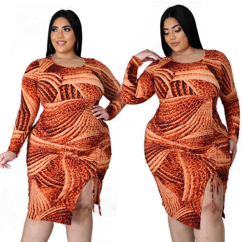 Atacado Plus Size Roupa Tie Tintura Bainha Midi Vestidos para Mulheres Partido Noite e Vestidos de Casamento Manga Longa Senhora 210525