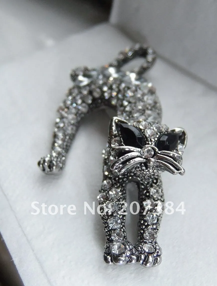 wholesale free shipping, zircon cat women brooches,fashion alloy cat crystal animal brooch,2 colors