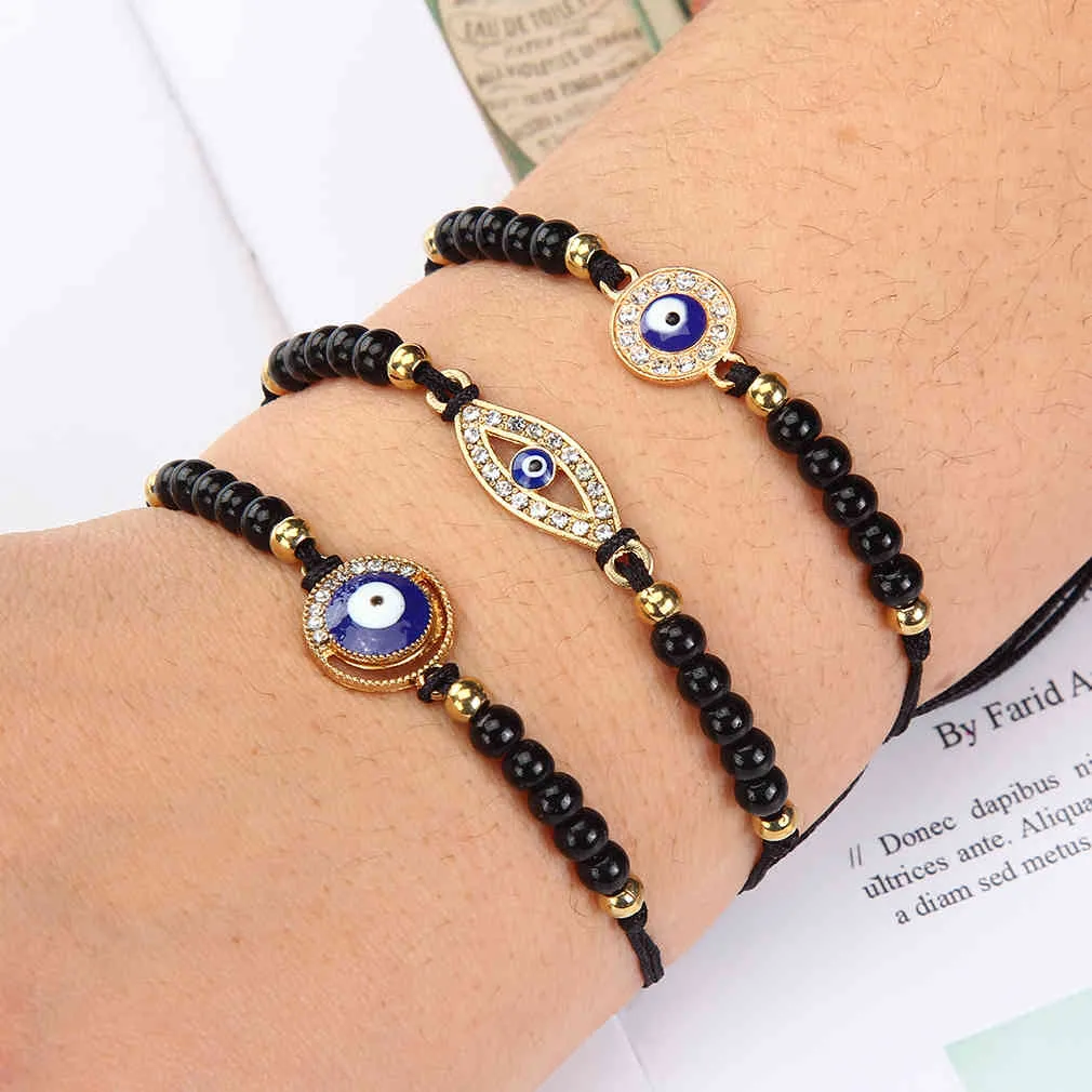 Summer Tree of Life Evil Eye Beads Anklet Bracelets Crystal Fatima Hand Adjustable Braided Bracelet Set for Women