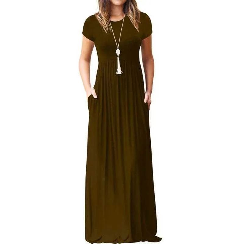 2021 Elegant lång sommarklänning Kvinnor Kortärmad Maxi Klänning Dam Party Casual Dresses Kvinnlig Robe Femme Green Red XXL X0521