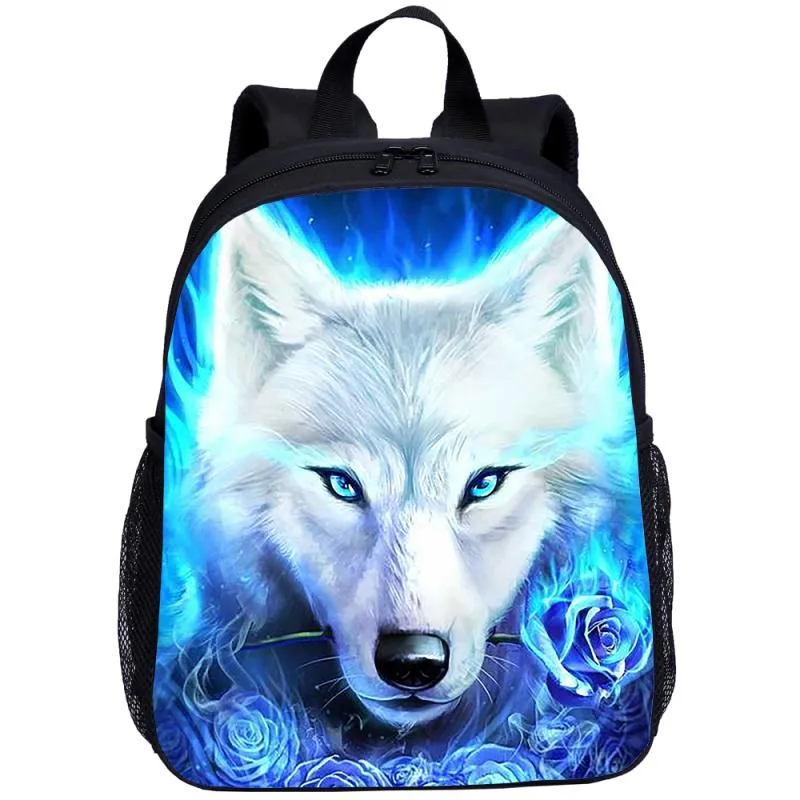 Backpack Mini for Kids Boys Girls Animal Wolf 3D Printing School Bag 13 -calowy Książka Księgarnia Satchel Mochila Escolar219Q