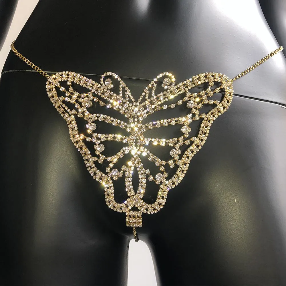 Stonefans Seksi Kadın Butterfly Panties iç çamaşırı bling kristal rhinestone bikini bel göbek zinciri gövdesi mücevher194a