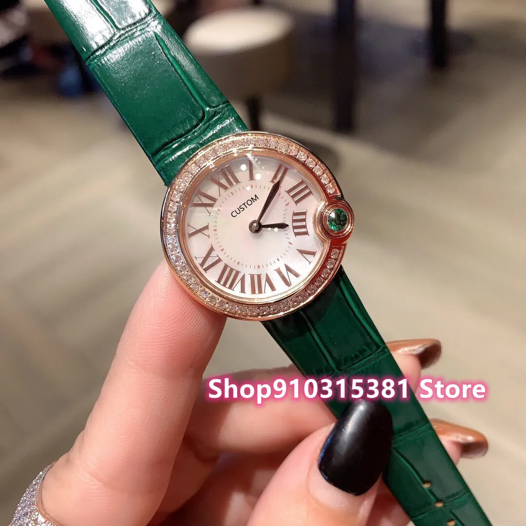 Classic New Geometric Green Gem Wristwatch Women Stainless Steel Rome Number watches Female Quartz clock Genuine leather