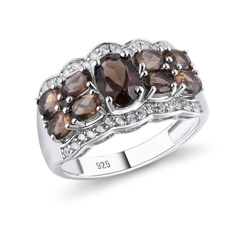 Gz zongfa mode smokey quartz kvinnor smycken 925 sterling silver fransk naturlig zircon vigsel ring för gåva