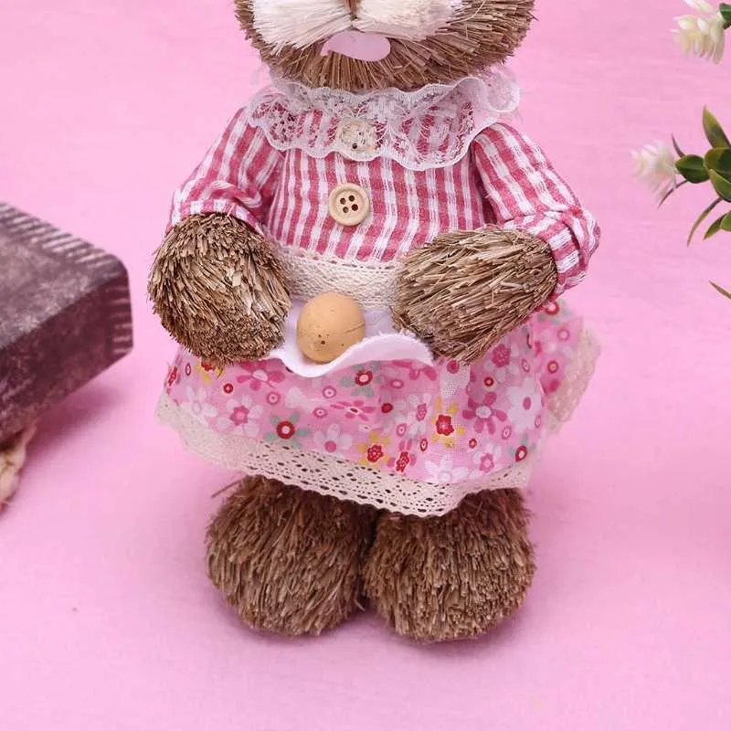 OOTDTY 14 Styles Paille Artificielle Mignon Lapin Lapin Debout avec Carotte Maison Jardin Décoration Pâques Thème Fête Fournitures 210727