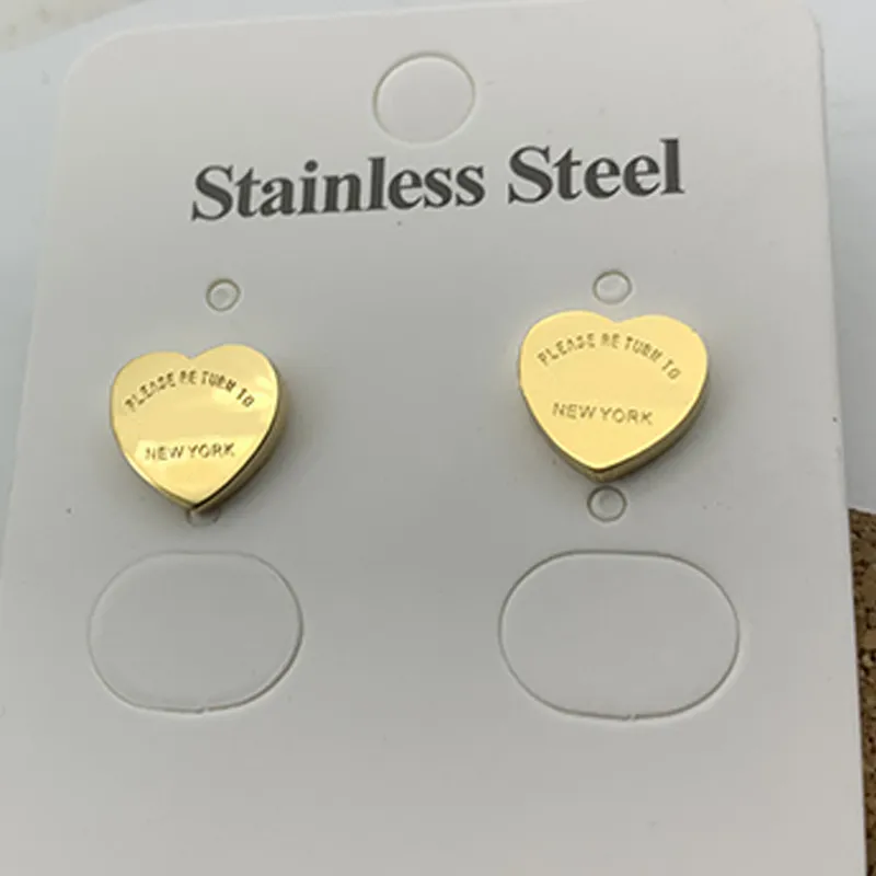 T gold heart earring women rose Stud couple Flannel bag Stainless steel 10mm Thick Piercing jewelry gifts woman Accessories wholesale